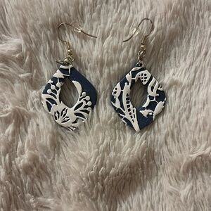 Handmade Navy and White Clay Earrings